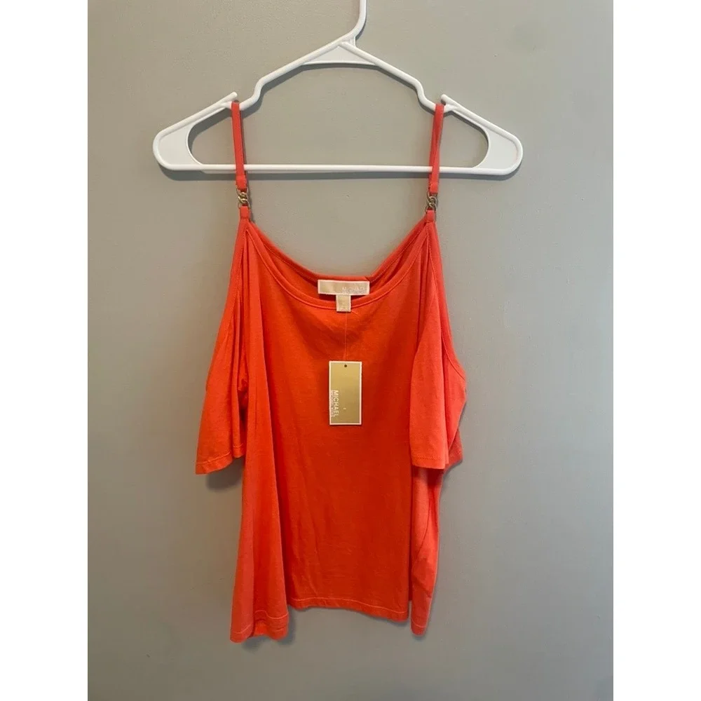 Michael Kors Womens Zinnia Cold Shoulder Chain Strap Top QS250TQ6TF Orange XL